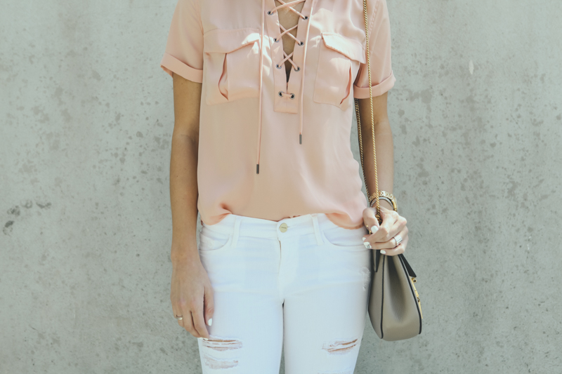 silk lace up top details