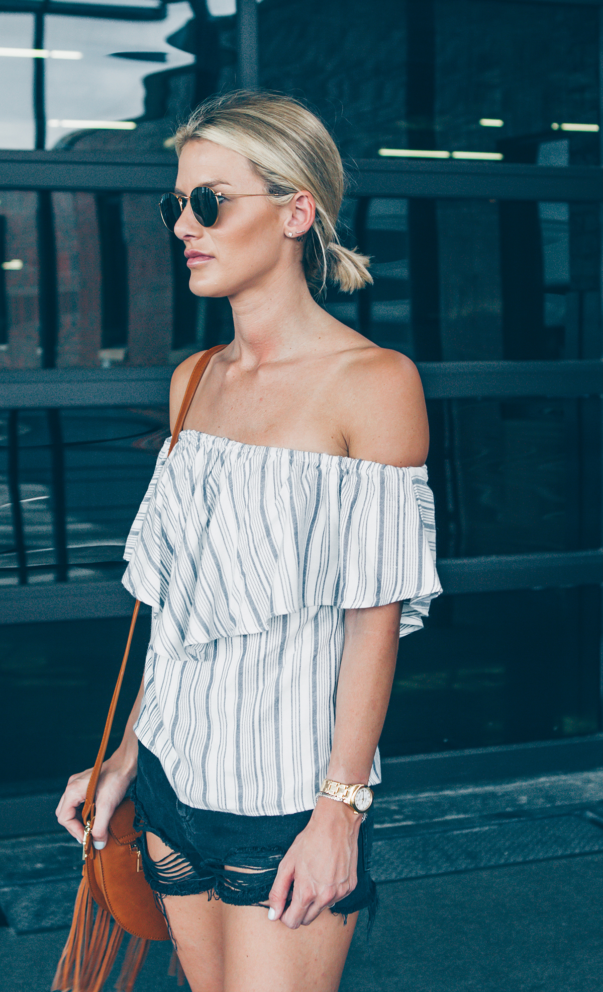 off the shoulder top with stripes