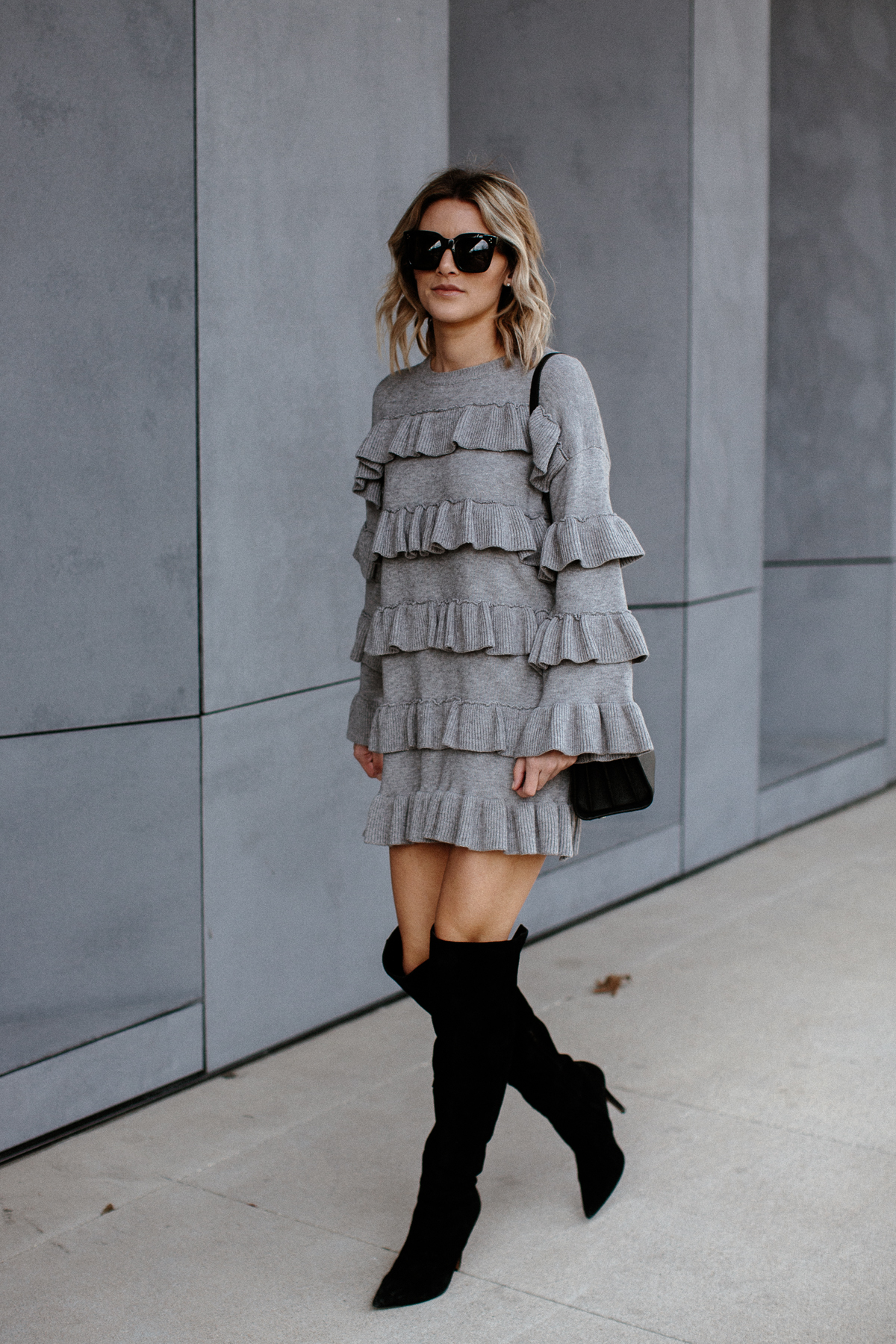 grey tiered sweater dress