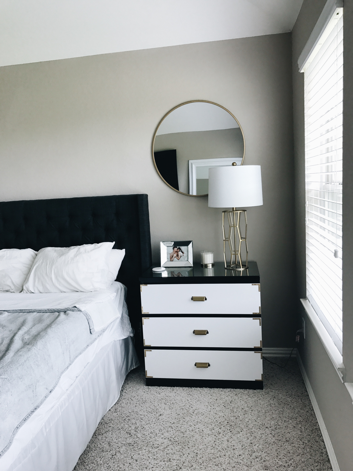 DIY nightstands black and white with brass hardware 