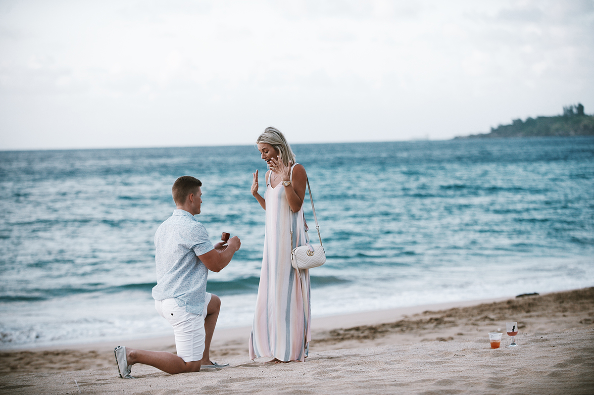beach proposal at Ritz Carlton Maui in Hawaii