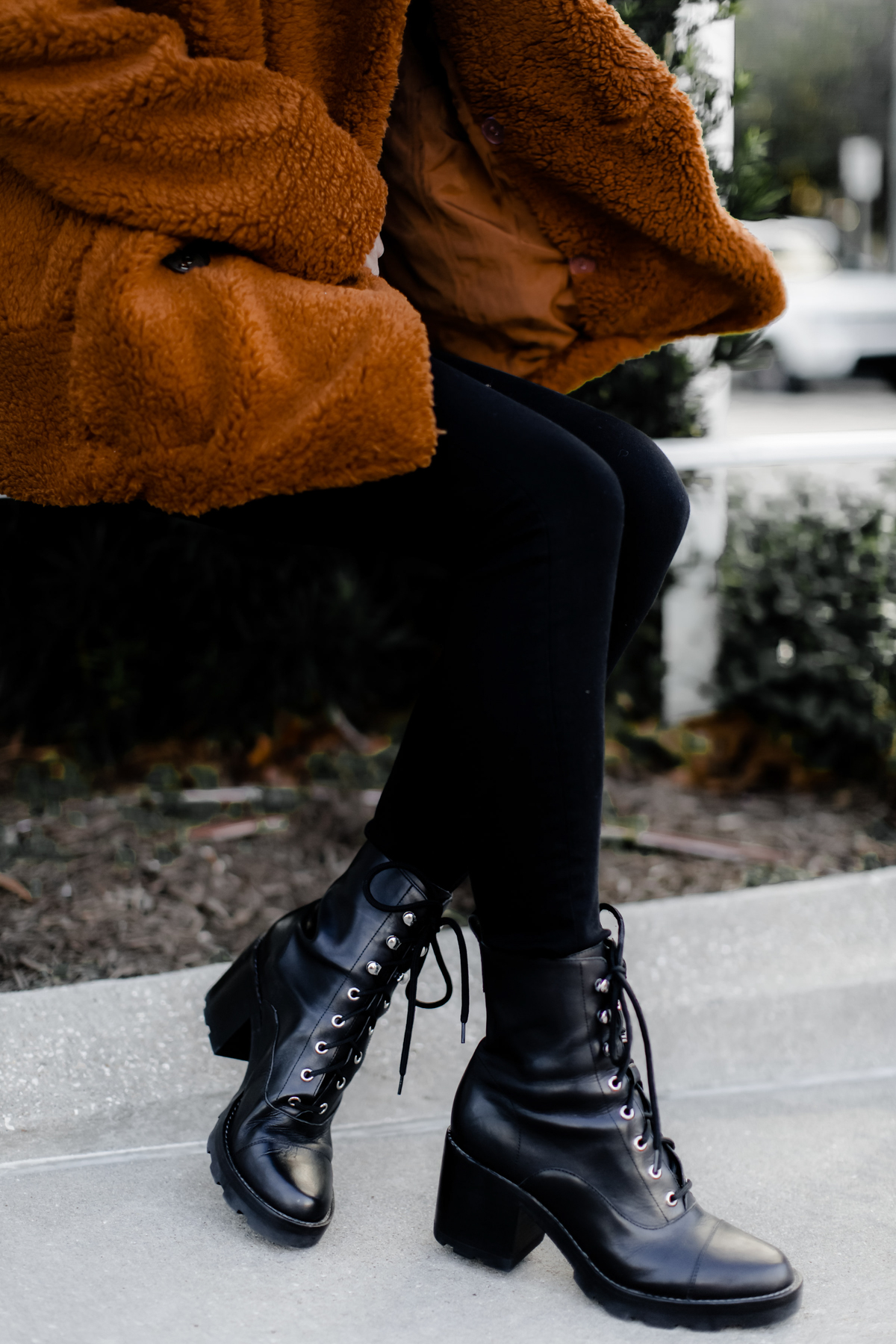 black combat style boots on blogger So Sage