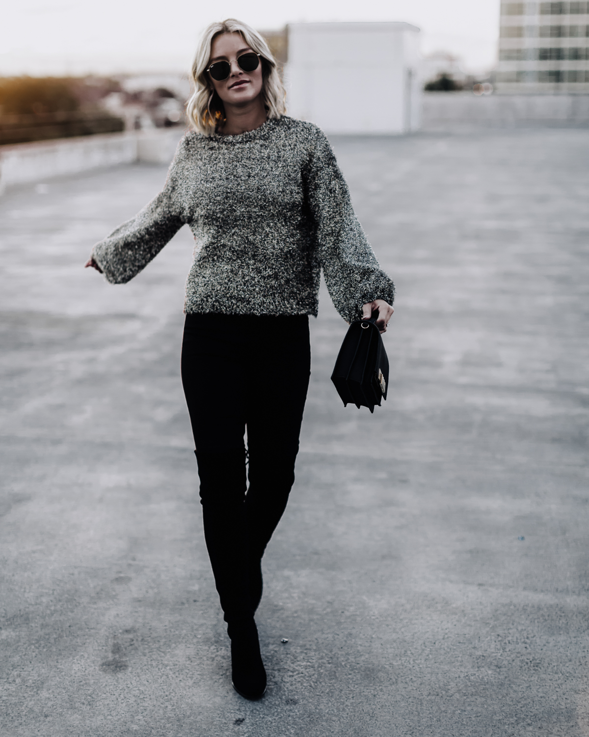 black fluffy sparkle sweater on blogger So Sage