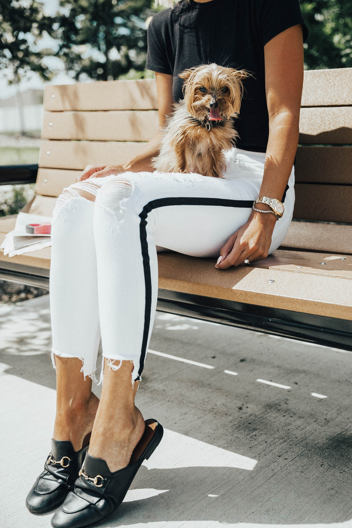 white ripped stretch jeans on blogger So Sage