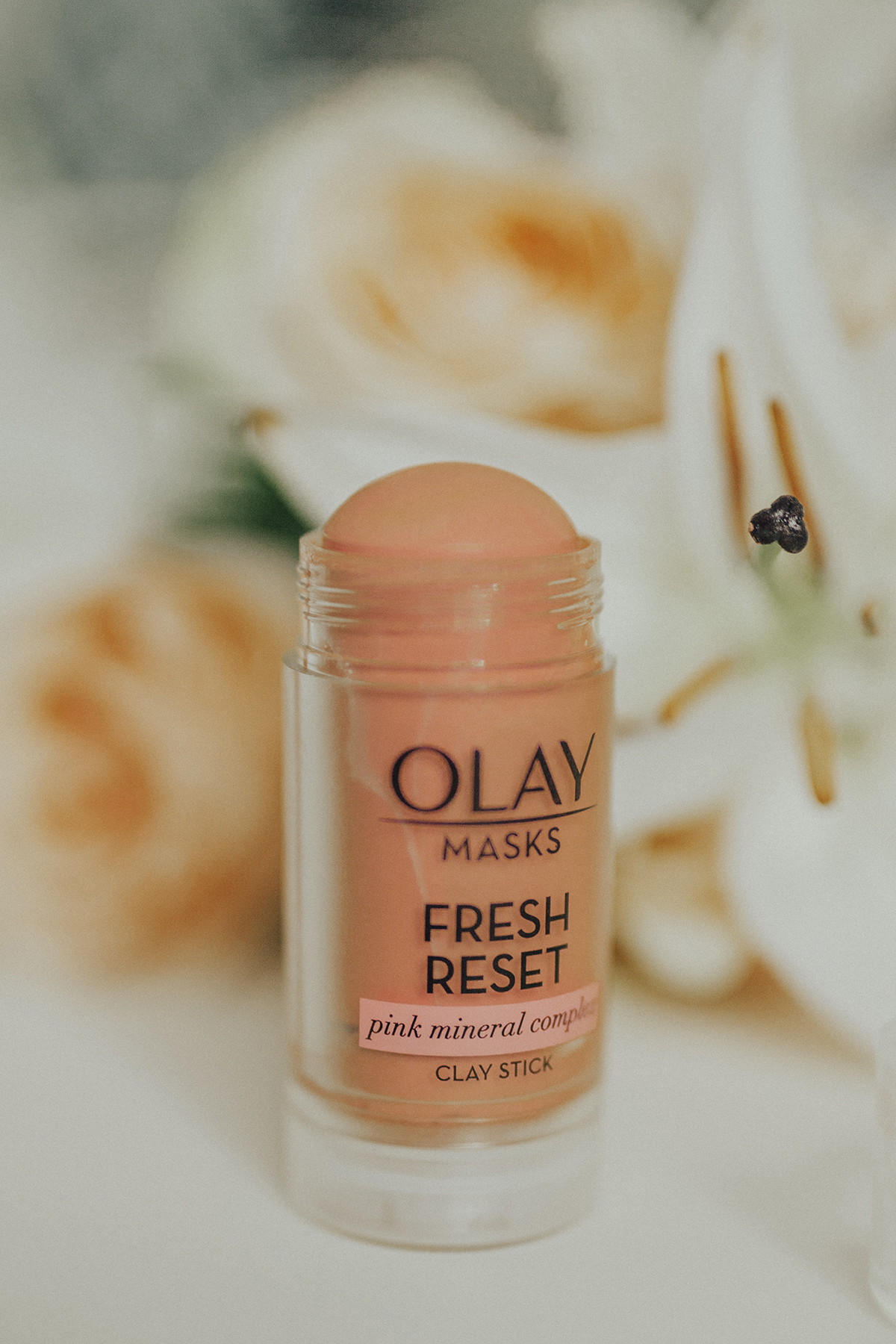 pink clay mask in stick form by Olay