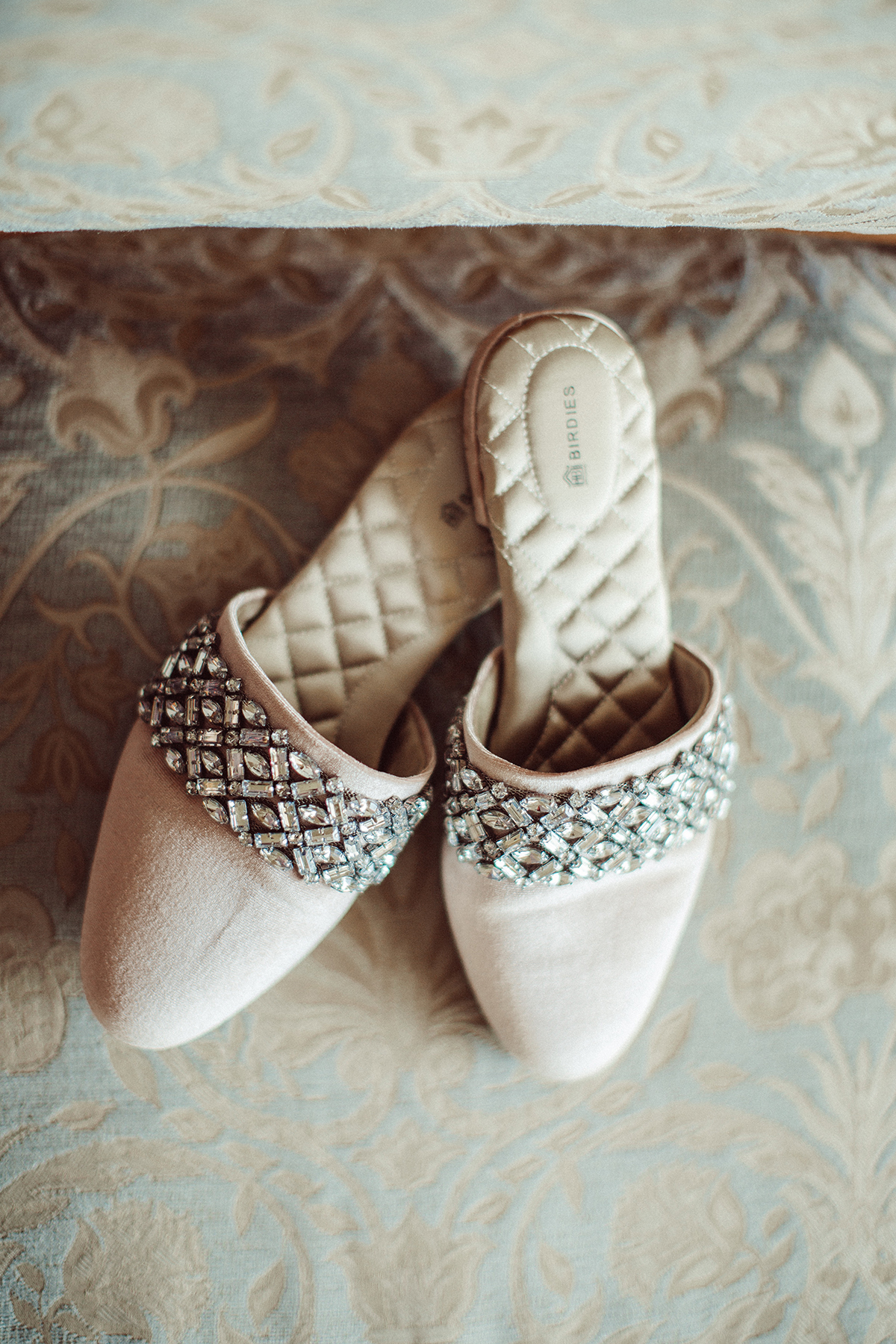 crystal bridal slippers on blogger So Sage for her wedding day