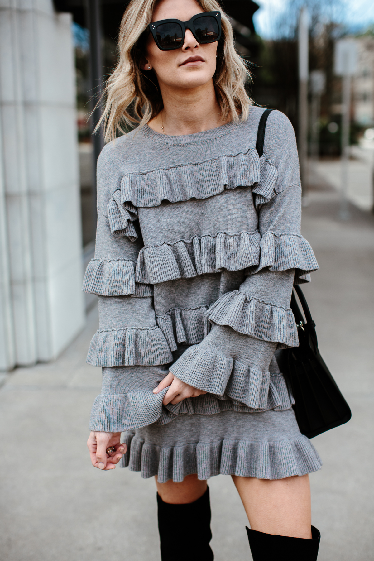 grey sweater dress tiered