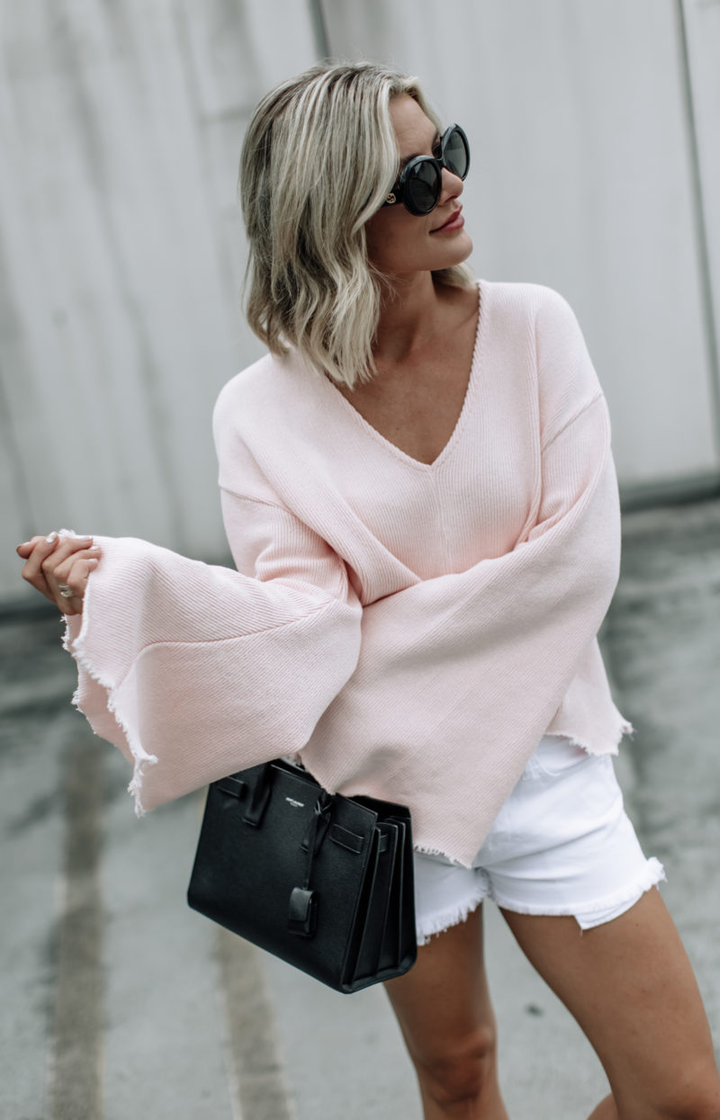pink raw edge flare top topshop sweater