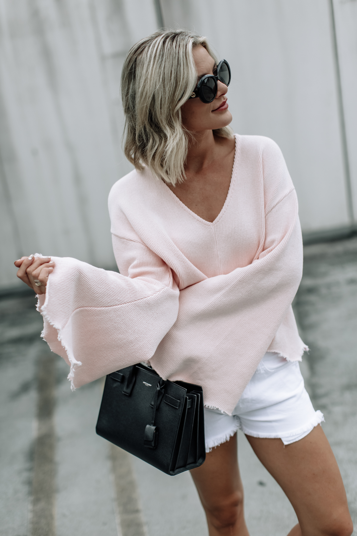 pink raw edge flare top topshop sweater