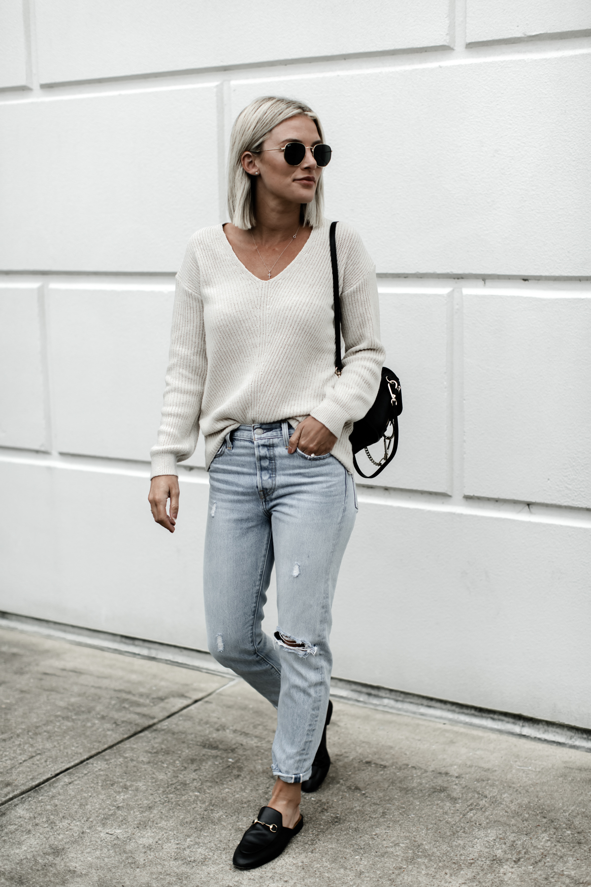 vneck sweater and jeans on So Sage