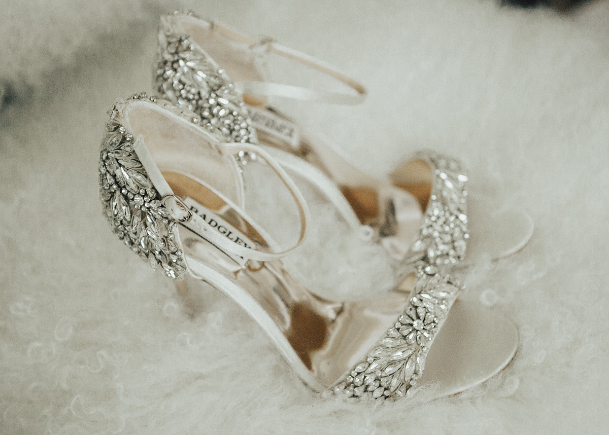 asking bridesmaids with embellished badgley mischka shoes