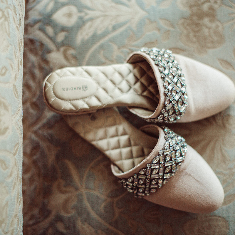 pretty crystal and velvet slippers for the glam bride