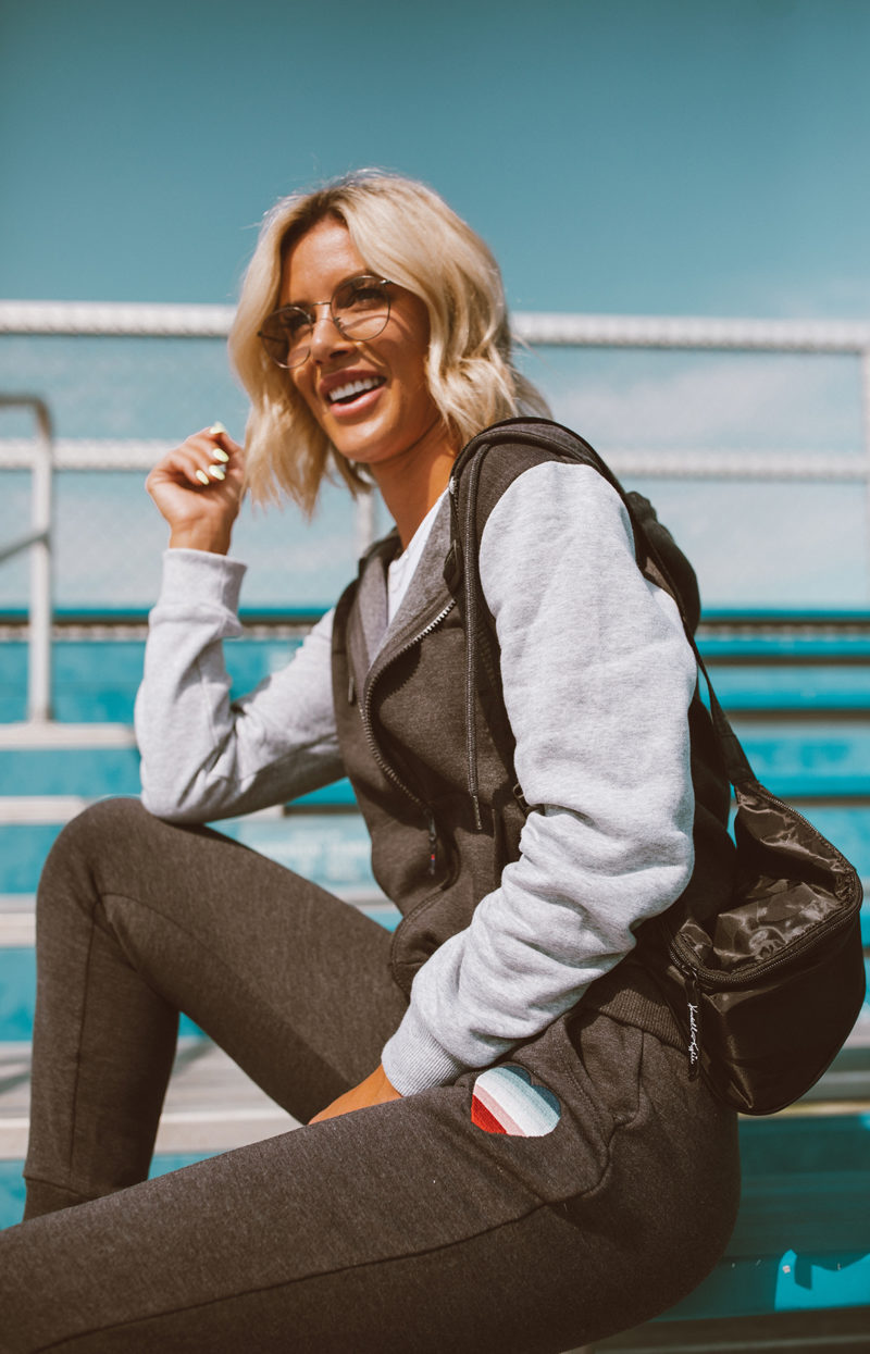 blogger So Sage wearing a cozy tracksuit under $50