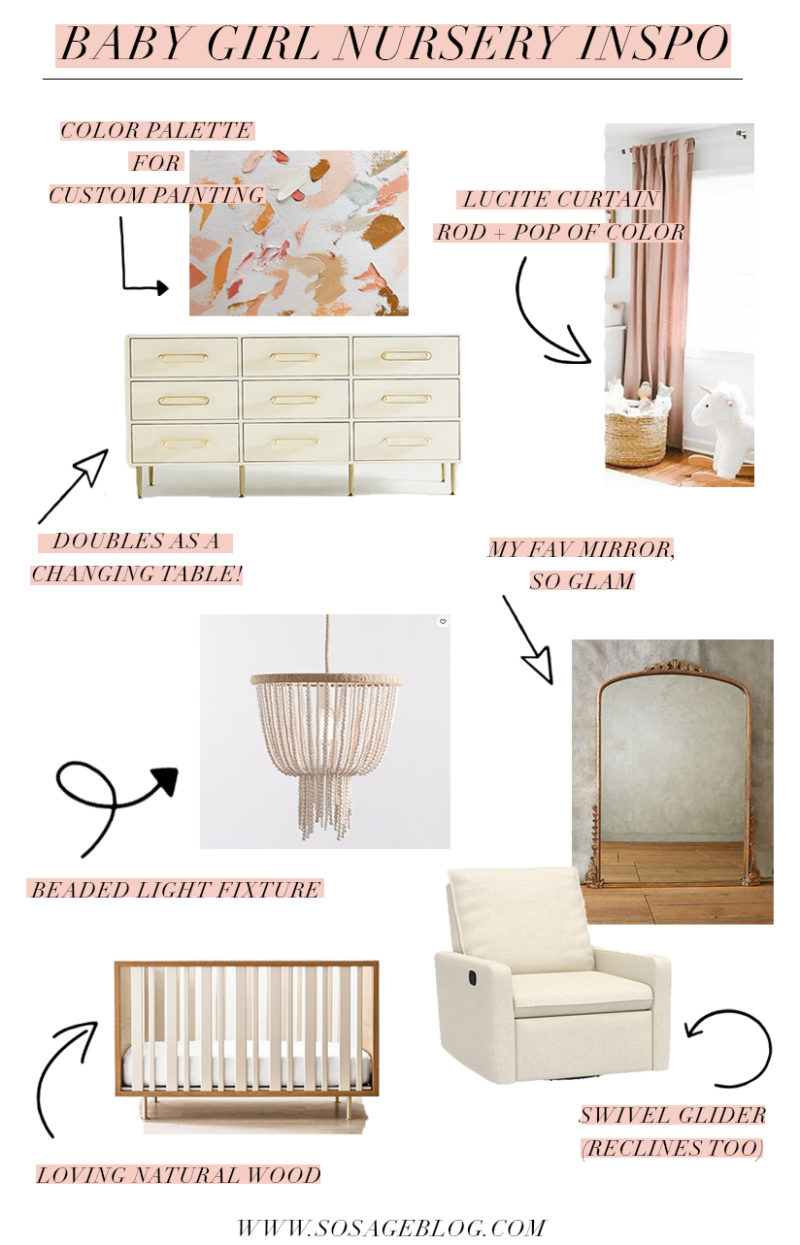 modern nursery design for baby girl inspiration board by So Sage